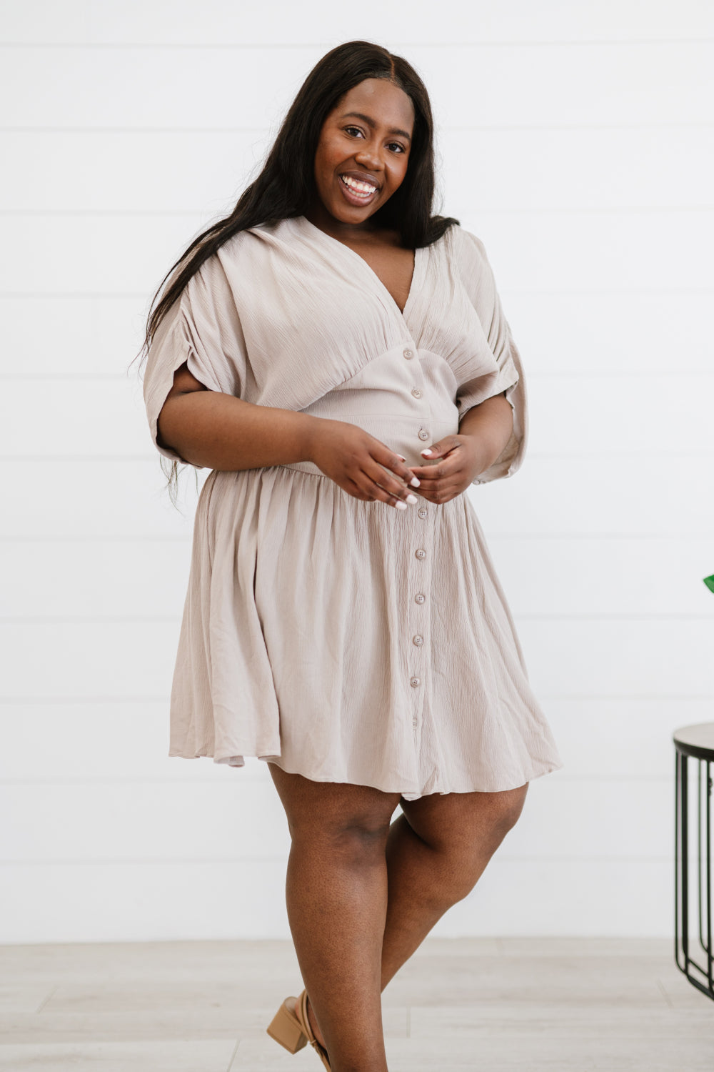 Davi & Dani Stay a Little Longer Pleated Mini Dress - Taupe / S