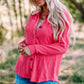Waffle-Knit Button-Up Shirt Jacket -