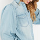Davi & Dani Sitting Fireside Full Size Button Down Denim Shirt -