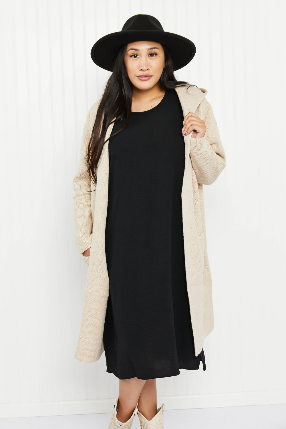 Zenana Jet Lagged Hooded Open Front Cardigan -