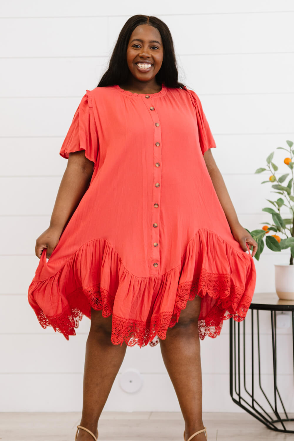 Davi & Dani Fly with Me Full Size Button Down Ruffle Dress -