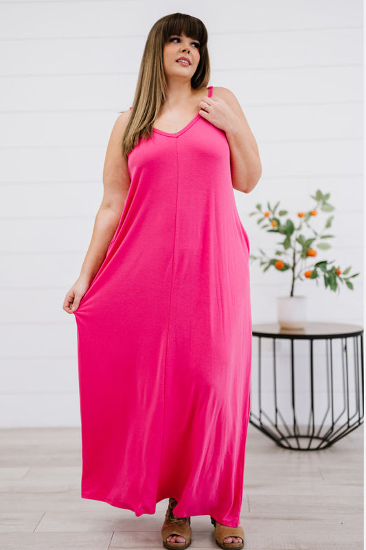 Zenana Beach Vibes Cami Maxi Dress - Fuchsia / S