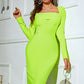 Long Sleeve Back Slit Square Neck Dress -