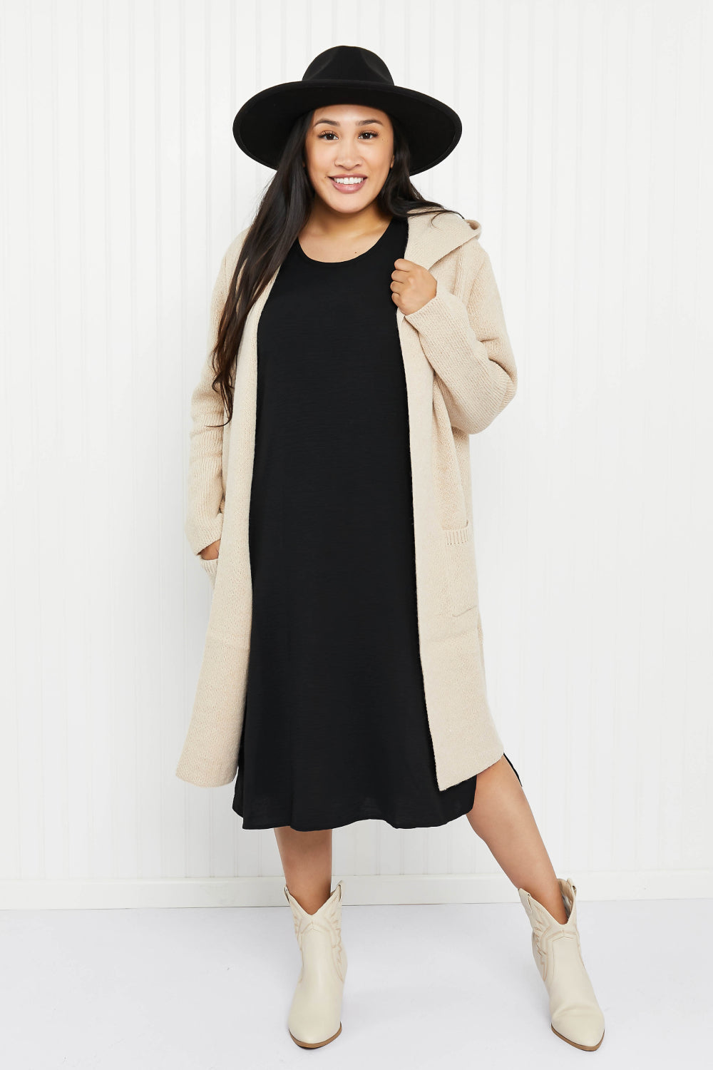 Zenana Jet Lagged Hooded Open Front Cardigan -