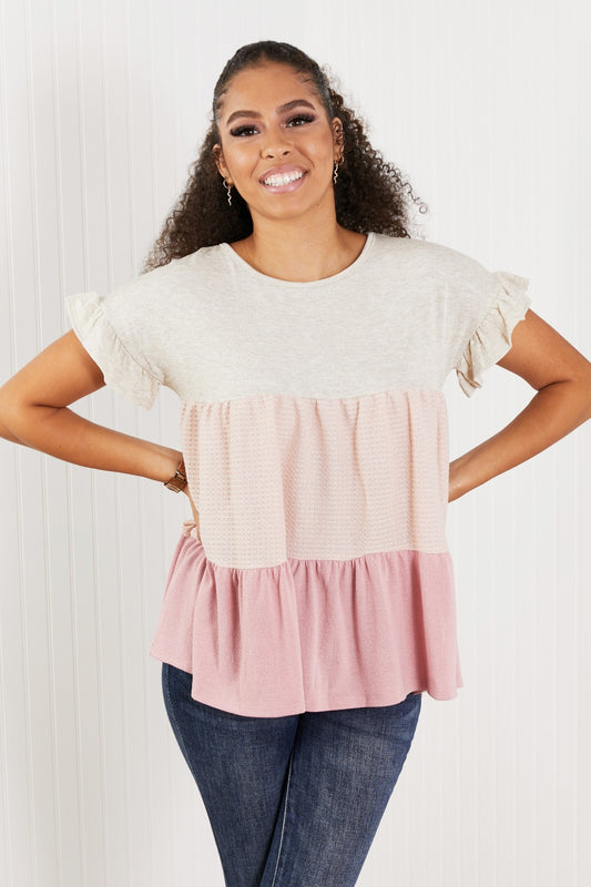 Hailey & Co Weekend Special Color Block Tiered Babydoll Top - Mauve / S