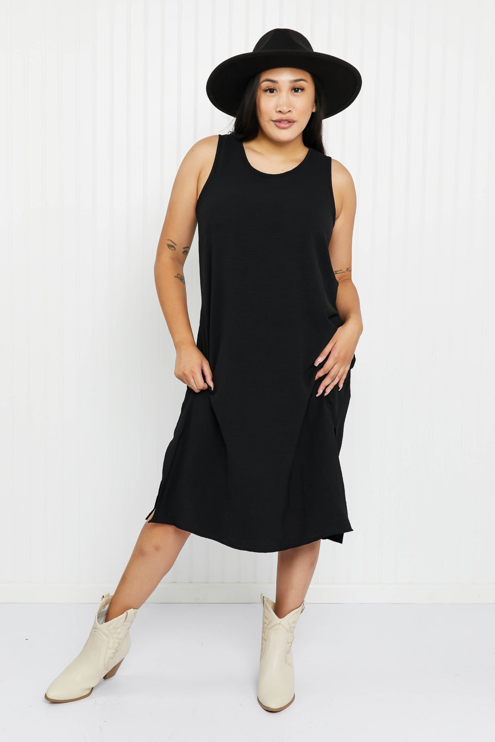 Cotton Bleu Fingers Crossed Sleeveless Dress in Black -