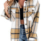 Plaid Button Down Hooded Shirt Jacket with Breast Pockets -