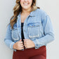 Andree by Unit Full Size Pearl Trim Cropped Denim Jacket -