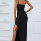 Rhinestone Spaghetti Strap Cutout Split Dress -