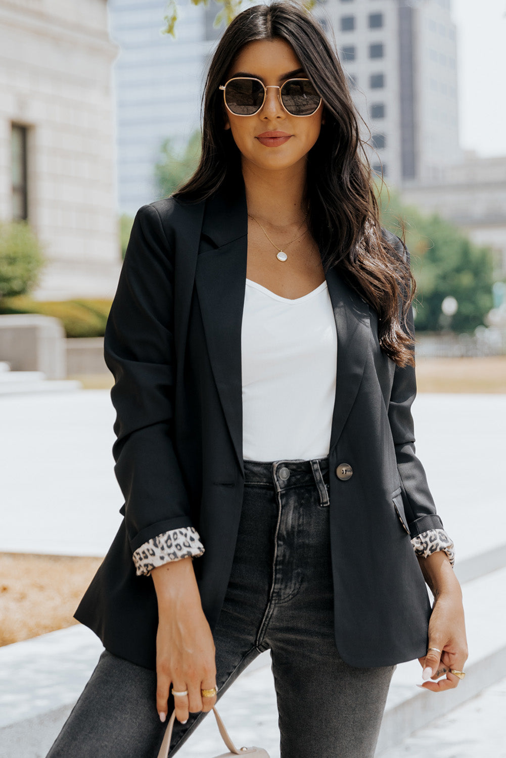 Leopard Lining One-Button Blazer -