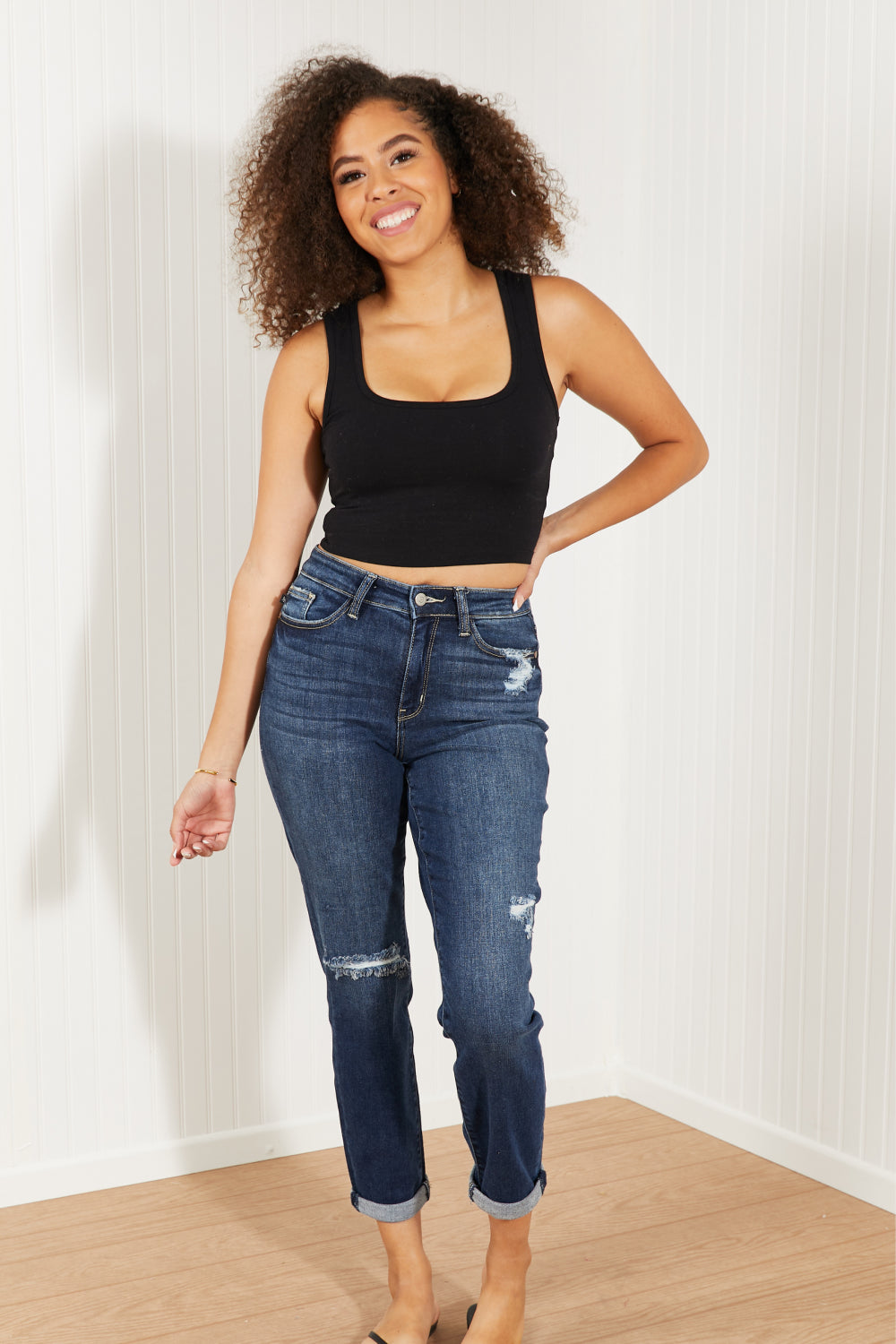 Judy Blue Avery High-Rise Cuffed Boyfriend Jeans -