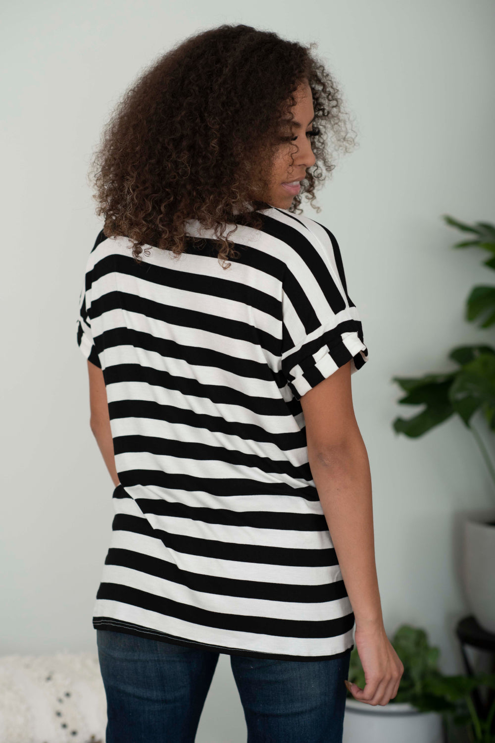 Sew In Love Out and About Striped Pocket Tee in Black and Ivory -