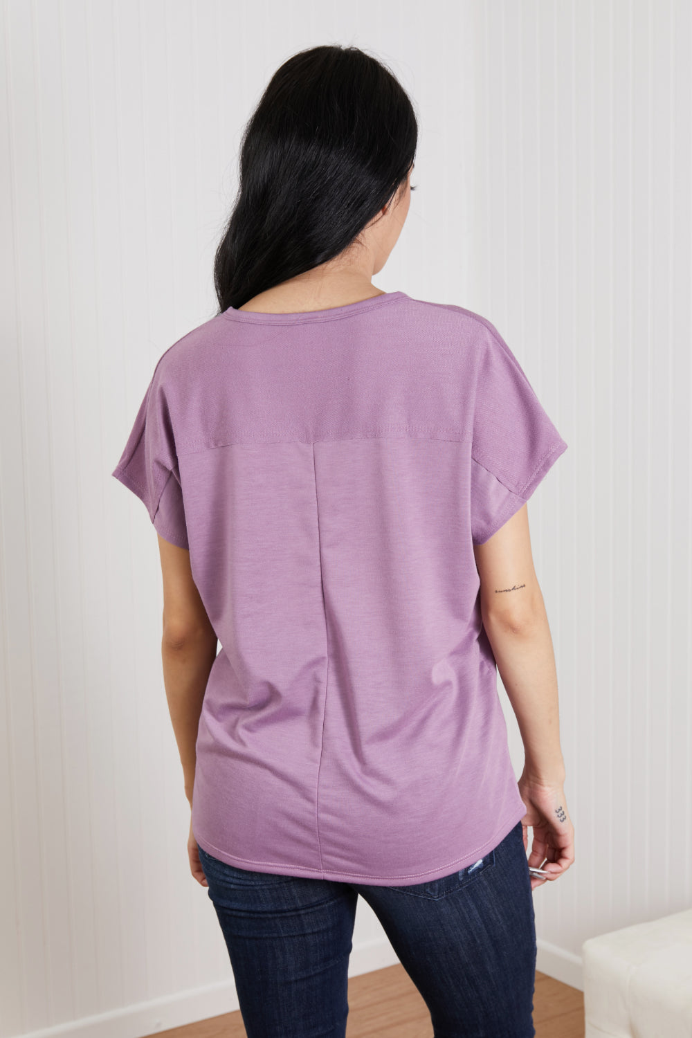 Sew In Love Stay and Chat Love Pocket Tee in Plum -