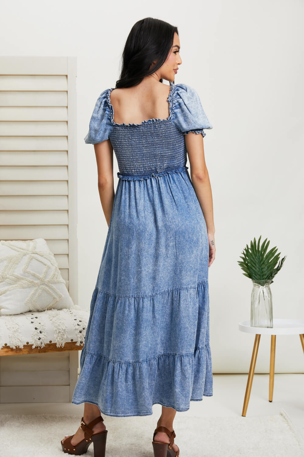 GeeGee Just Wondering Acid Wash Chambray Midi Dress -