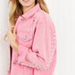 Andree by Unit Dripping in Pearls Full Size Embellished Denim Jacket -