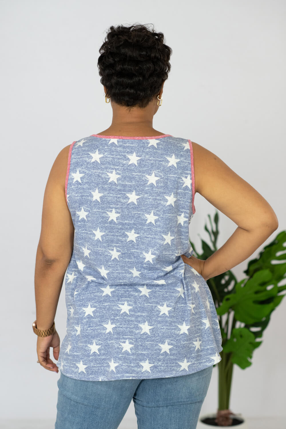 e. Luna Star Spangled Printed Sequin Pocket Tank -