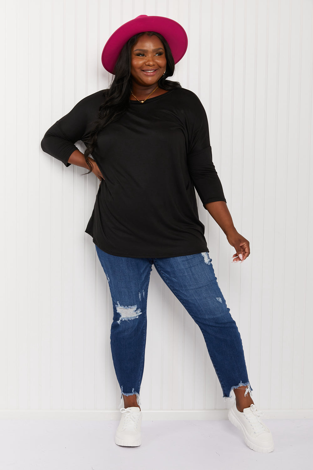 Acting Pro City Loft Full Size Three-Quarter Sleeve Tunic Top -