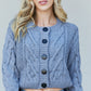 Zenana Cable-Knit Button Front Cropped Cardigan -