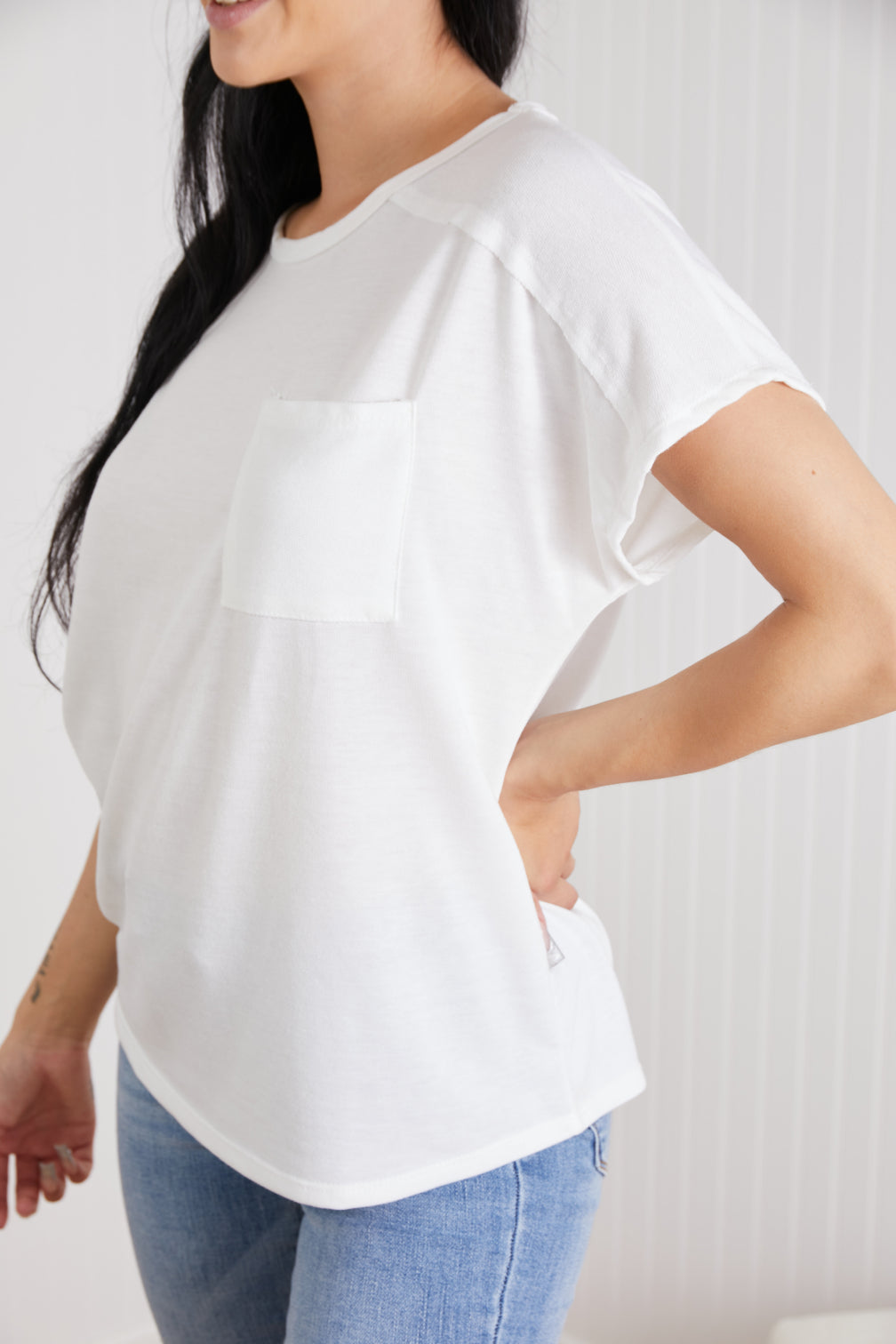 Sew In Love Stay and Chat Love Pocket Tee in Ivory -