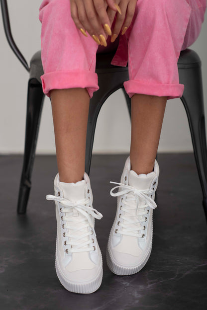 Berness Lace-Up High-Top Sneakers - White / 5