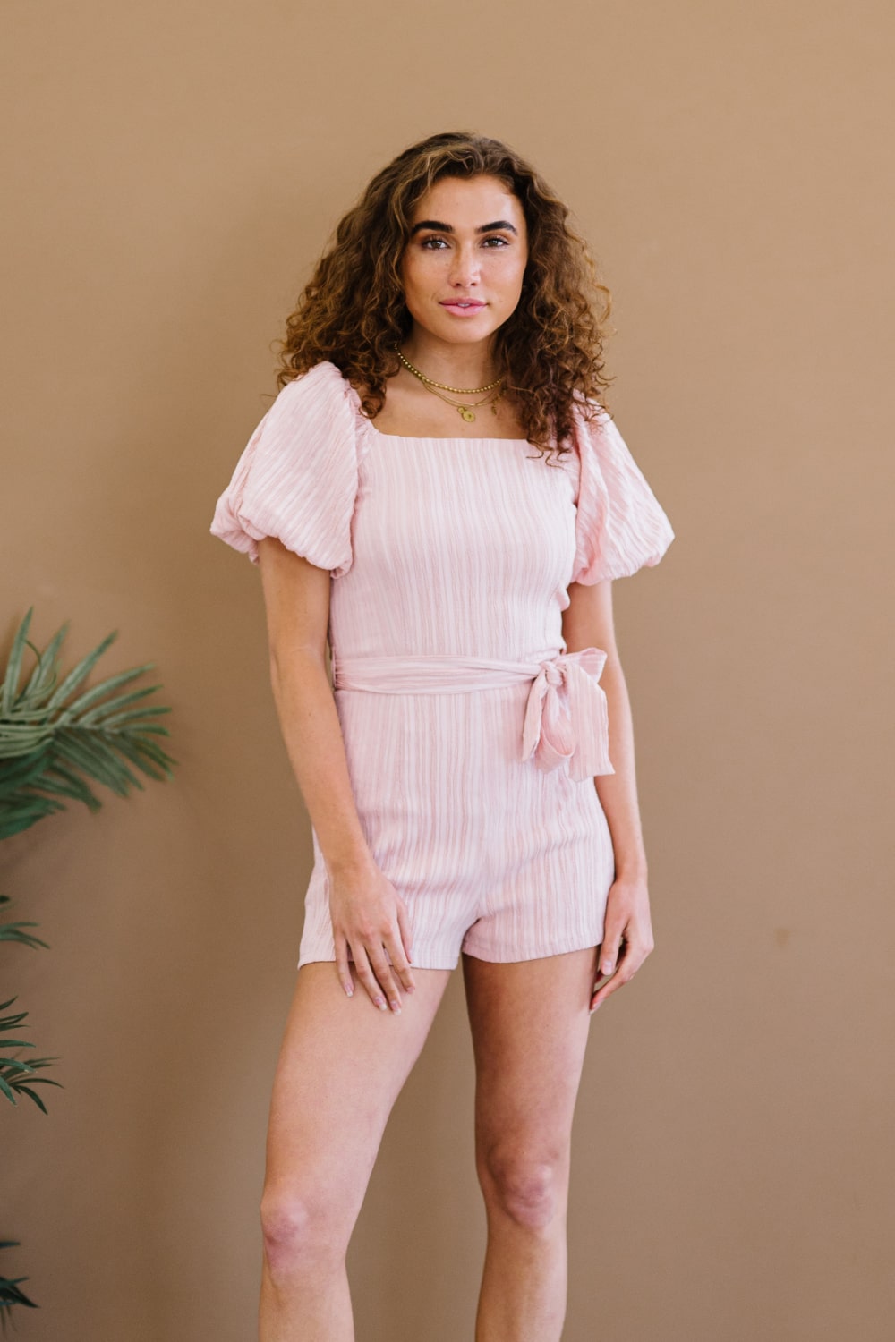 HYFVE Never Grow Up Puff Sleeve Romper - Peach / S