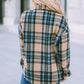 Plaid Curved Hem Shirt Jacket with Breast Pockets -