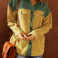 Color Block Button Front Corduroy Shirt Jacket - Yellow/Green / S