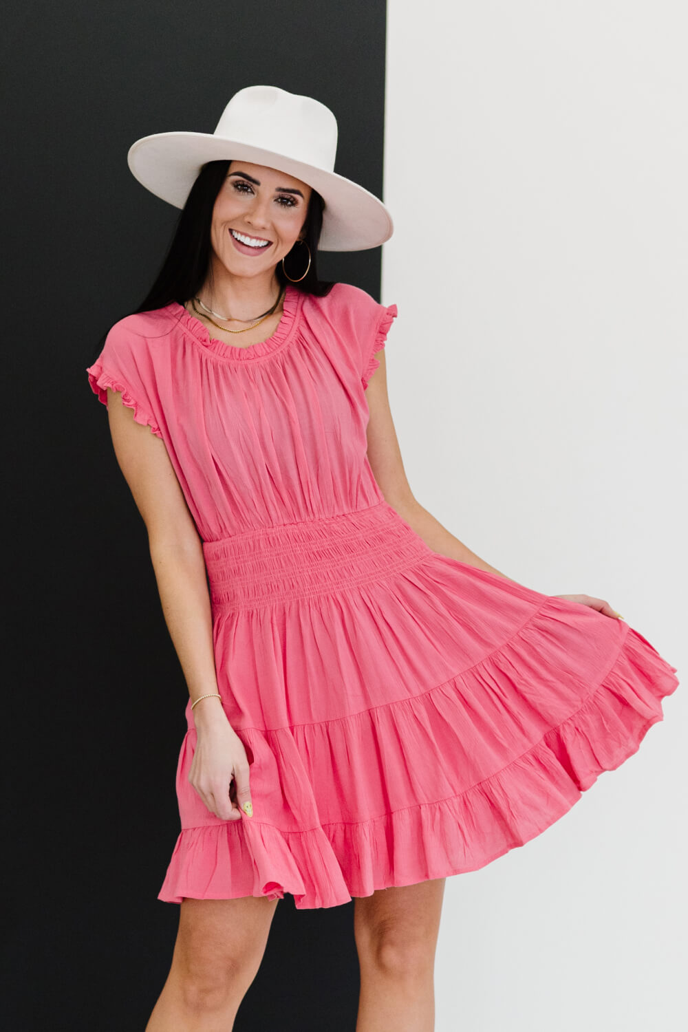 ODDI Pink Passion Full Size Run Smocked Waist Dress -