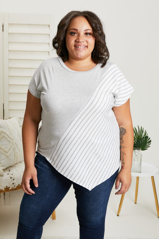 Sew In Love Spoonful of Sugar Striped Color Block Tee in Grey - Heather Grey / S