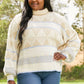 Davi & Dani Dozy Weather Full Size Geometric Fuzzy Turtleneck Sweater in Taupe -