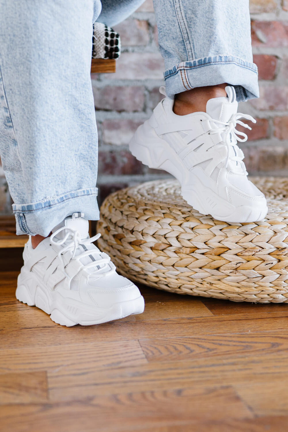 Berness Running Late Chunky Sole Athletic Sneakers in White -