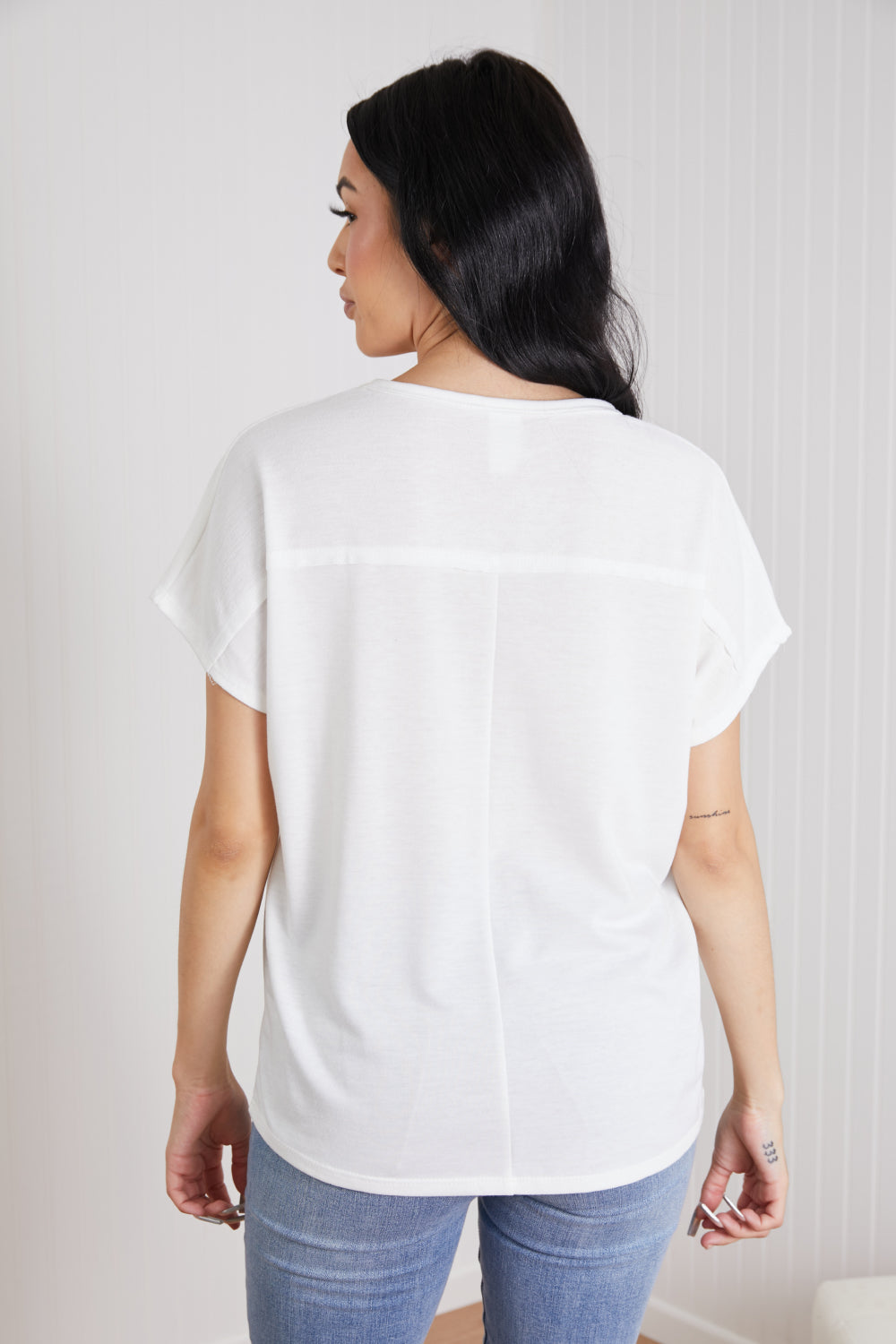 Sew In Love Stay and Chat Love Pocket Tee in Ivory -