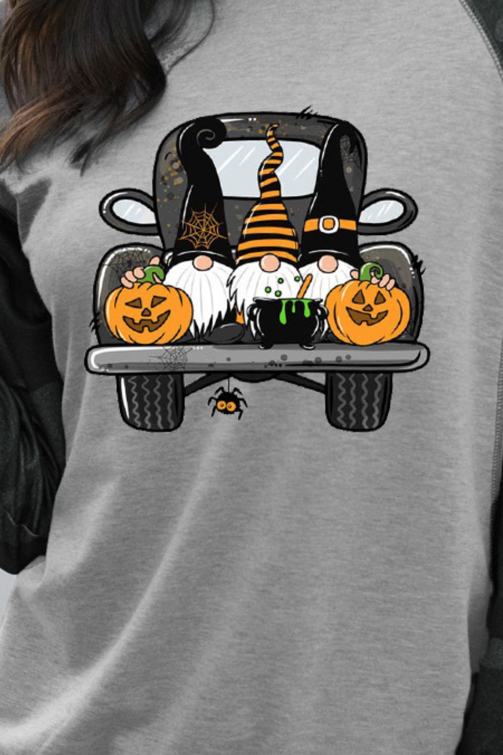 Halloween Car Graphic Camo Raglan Sleeve Sweatshirt -