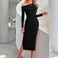 Asymmetrical Neck Slit Midi Dress -