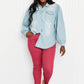 Davi & Dani Sitting Fireside Full Size Button Down Denim Shirt -