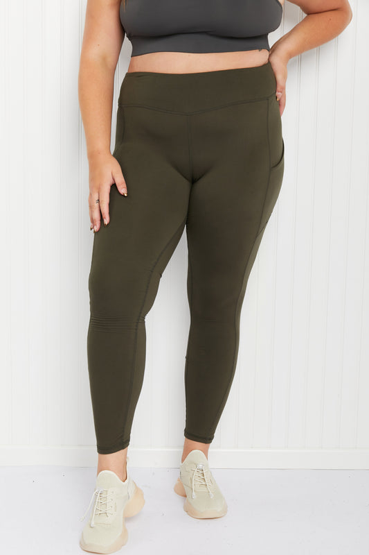 Rae Mode Game Point Full Size Microfiber Leggings with Pockets - Olive / S