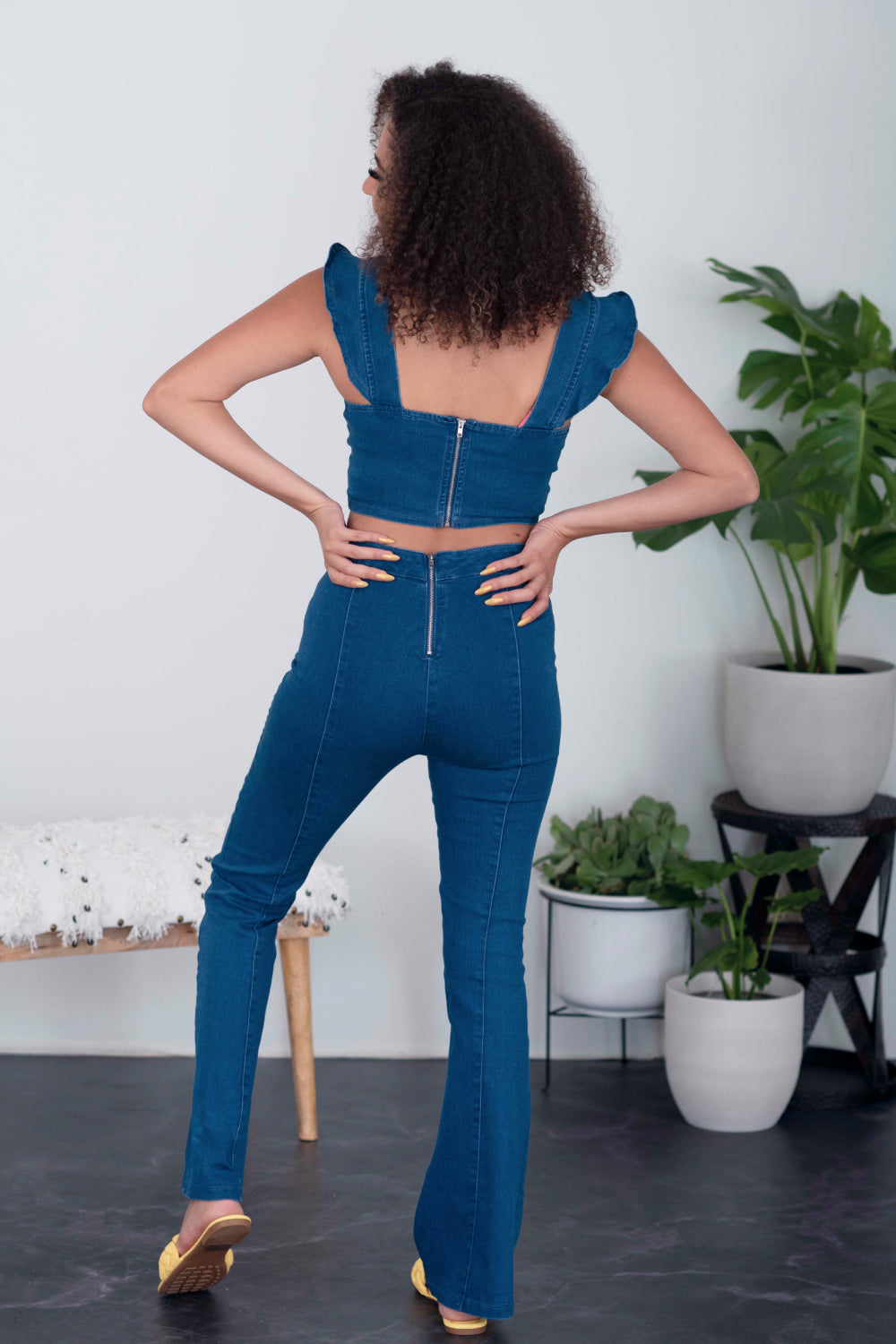 SHOPIRISBASIC One in a Million Denim Crop Top and Flare Pants Set -