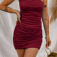 One-Shoulder Ruched Mini Dress -