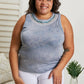 Vocal Finest Hour Acid Wash Rhinestone Neckline Tank in Blue -