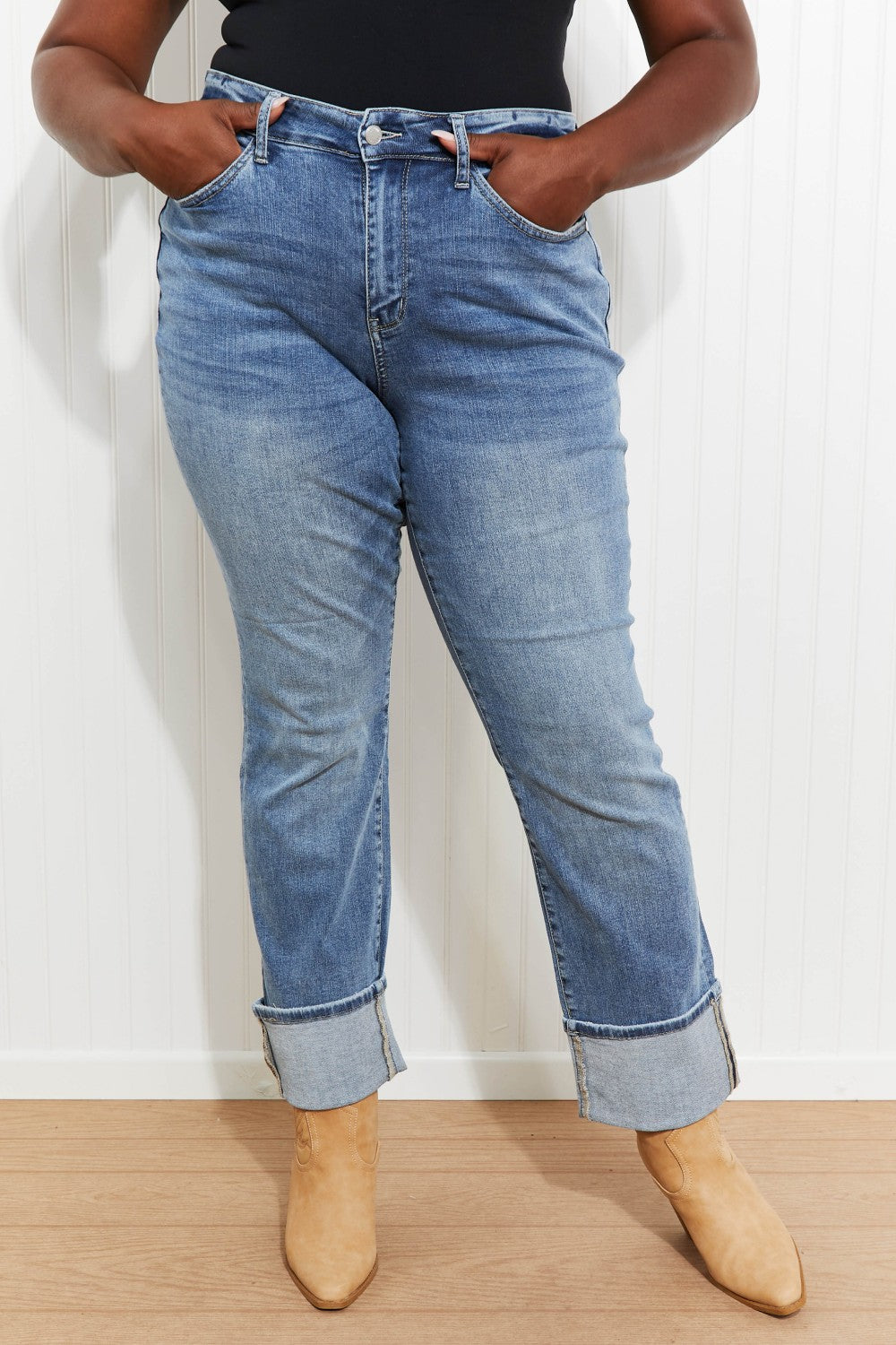 Judy Blue Lennon Full Size Wide Cuff Straight Leg Jeans -