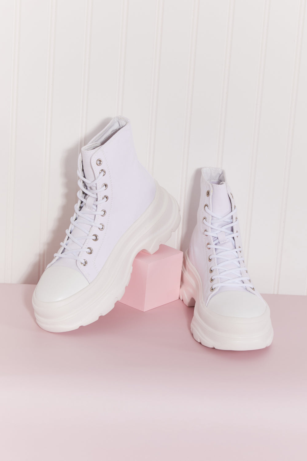 Berness Stick To It Platform Lace-Up Booties in White -