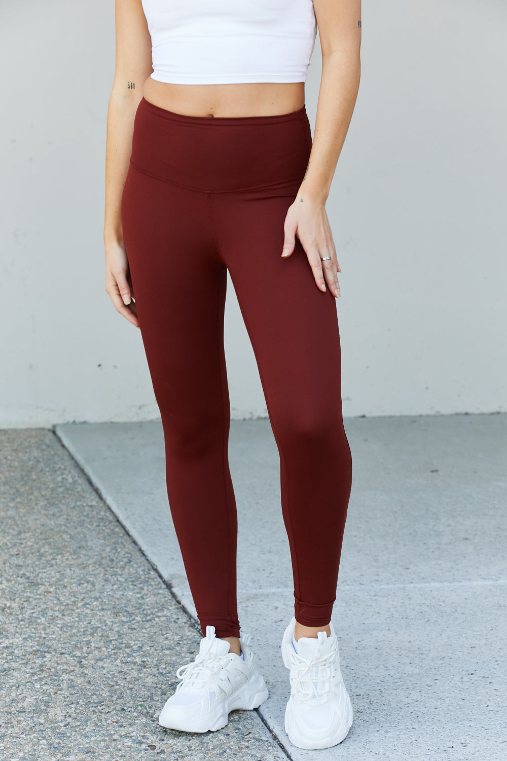 Zenana Full Size Wide Waistband Yoga Leggings - Dark Rust / S