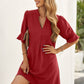 Puff Sleeve Notched Mini Shift Dress -