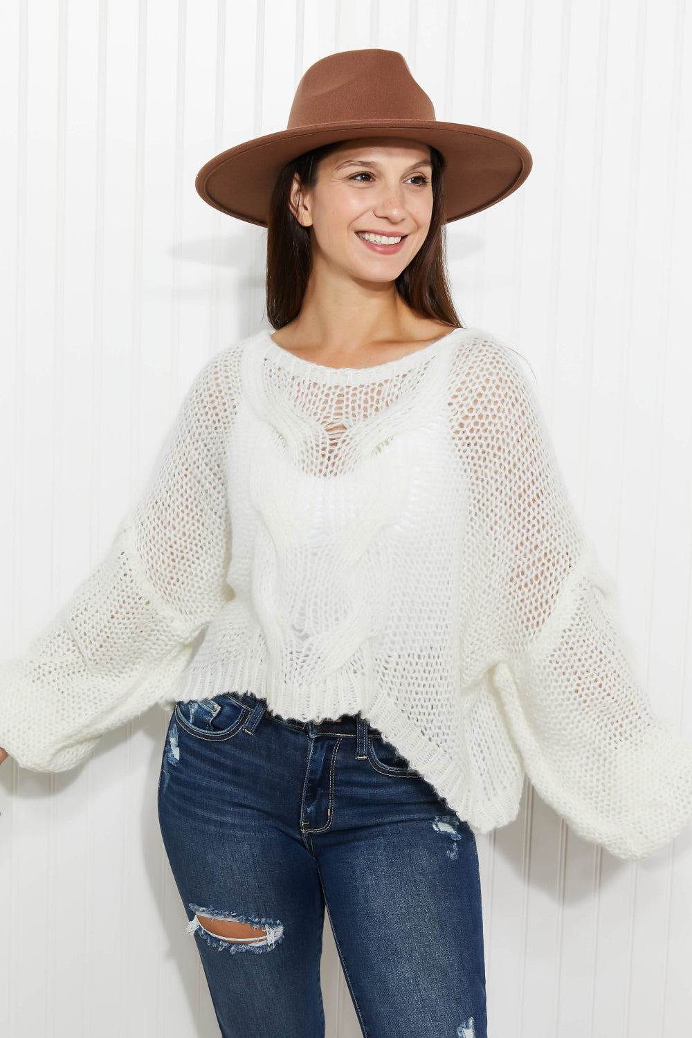 Sweet Generis Second Chances Cable-Knit Openwork Sweater -