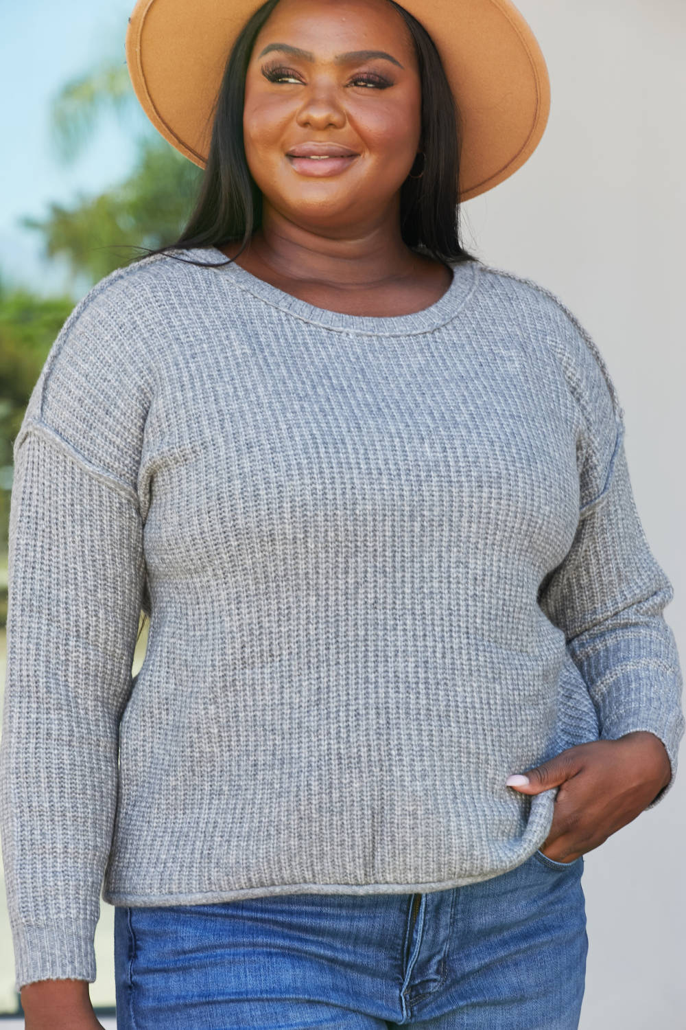 Sew In Love Full Size Raw Seam Sweater -