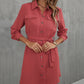 Button Down Belted Long Sleeve Shirt Dress -