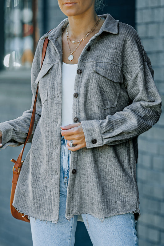 Textured Button Down Shirt Jacket with Pockets -