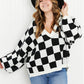 Davi & Dani Reality Check Full Size Checkered V-Neck Sweater -