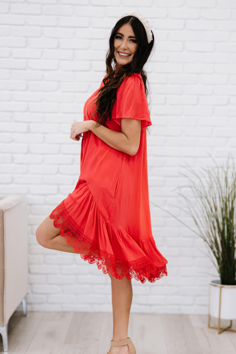 Davi & Dani Fly with Me Full Size Button Down Ruffle Dress -