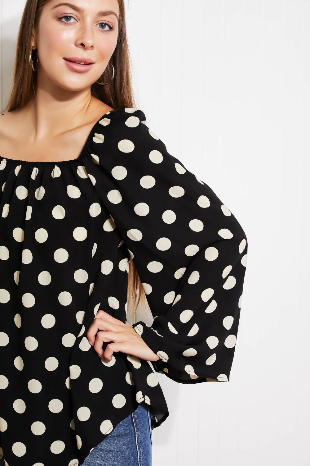 CY Fashion Polka Dot Party Bell Sleeve Blouse -